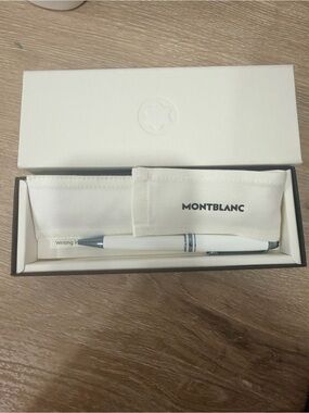 Montblanc White Ballpoint Pen with Silver Accents and Pouch